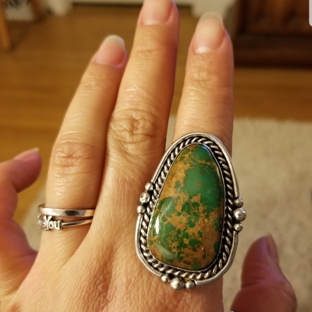 Large Royston Turquoise Sterling Ring. Size 8.25
